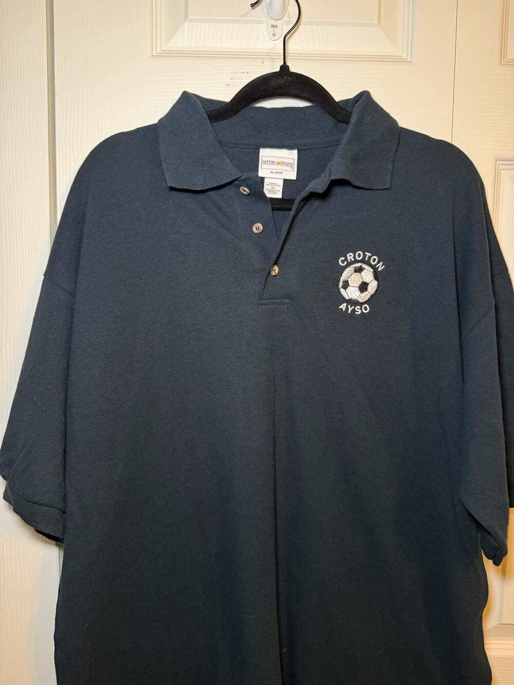 Cotton Deluxe by Anvil Croton AYSO Soccer Polo Shirt Size XL Black